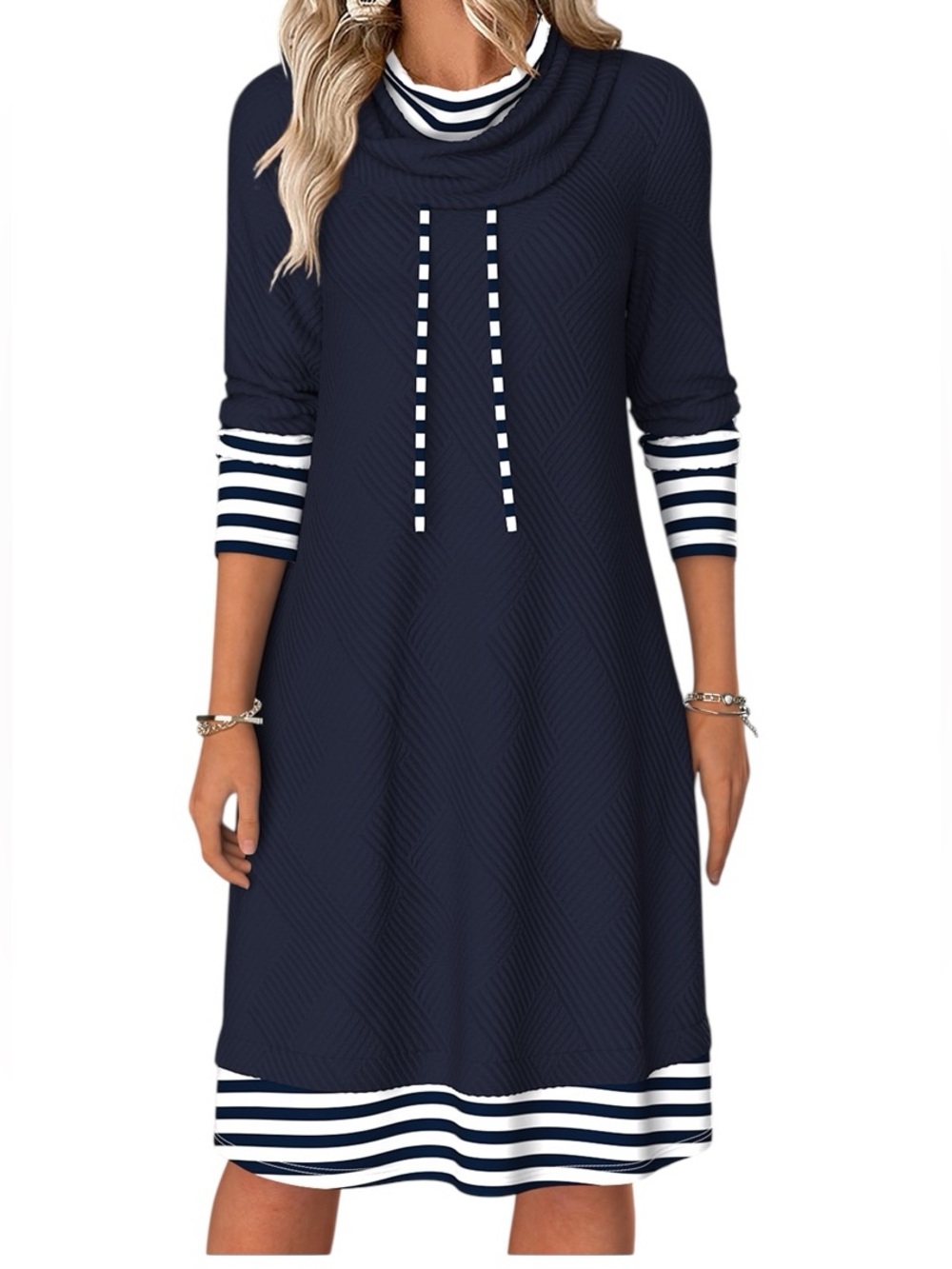 Rosewe nautical inspired zigzag quilted  Cowl Neck midi dress size XXL NWOT
